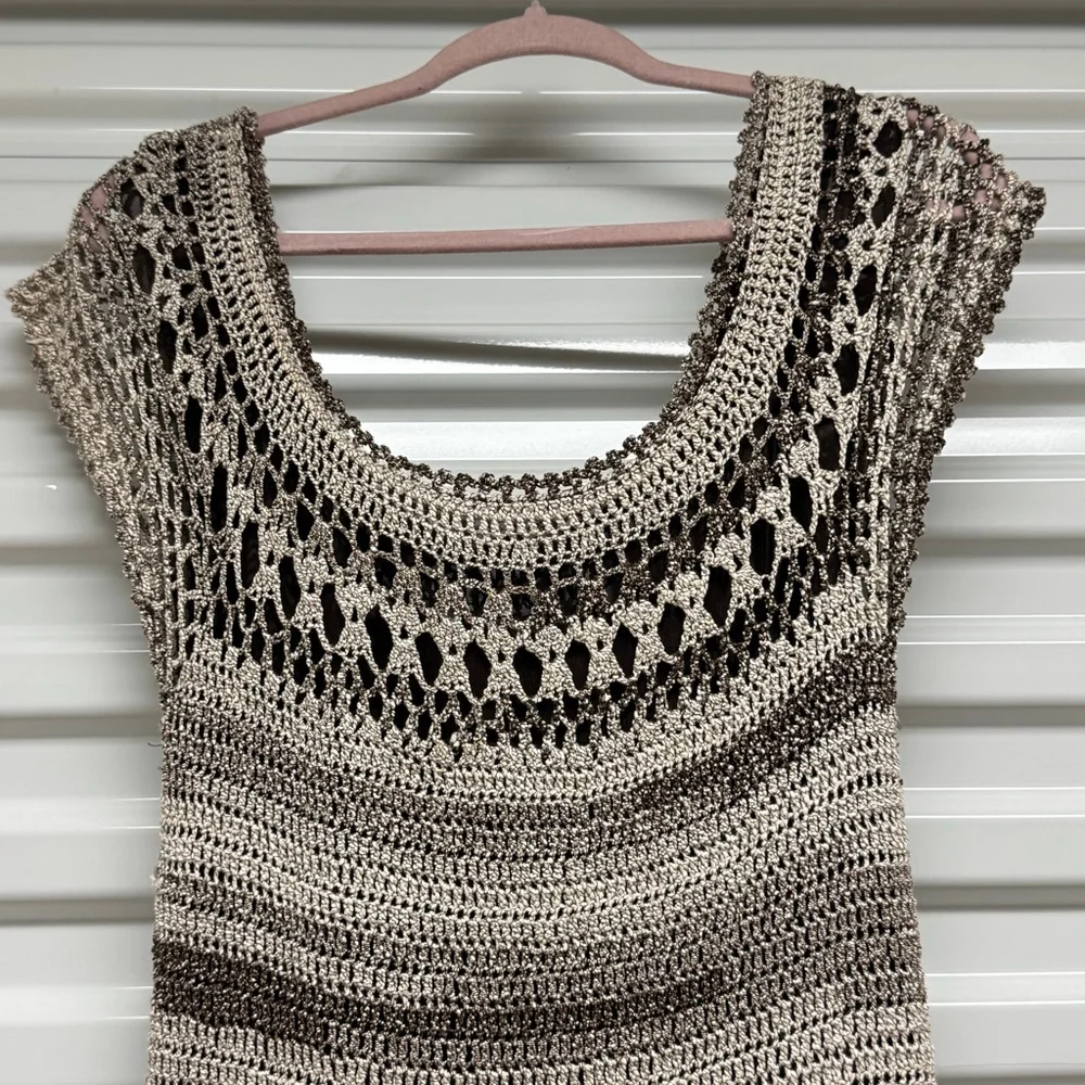 Vintage Proper brown And Tan Boho Crochet Maxi Dress Women’s L - Picture 5 of 9